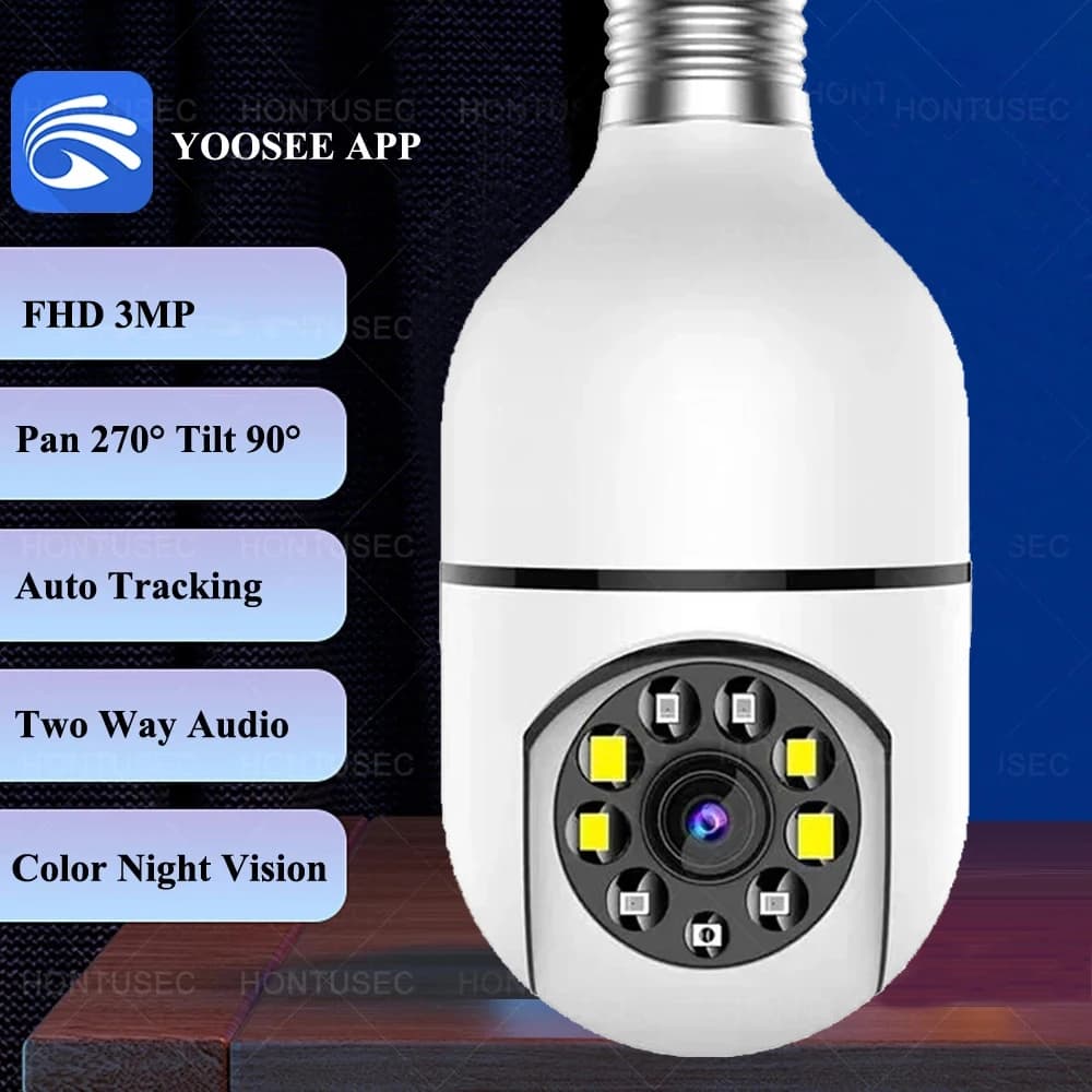 YOOSEE E27 Wifi Lampadina Telecamera 3MP Wifi PTZ Visione notturna colorata Audio bidirezionale Baby Monitor Sistema di telecamere di sicurezza con tracciamento automatico