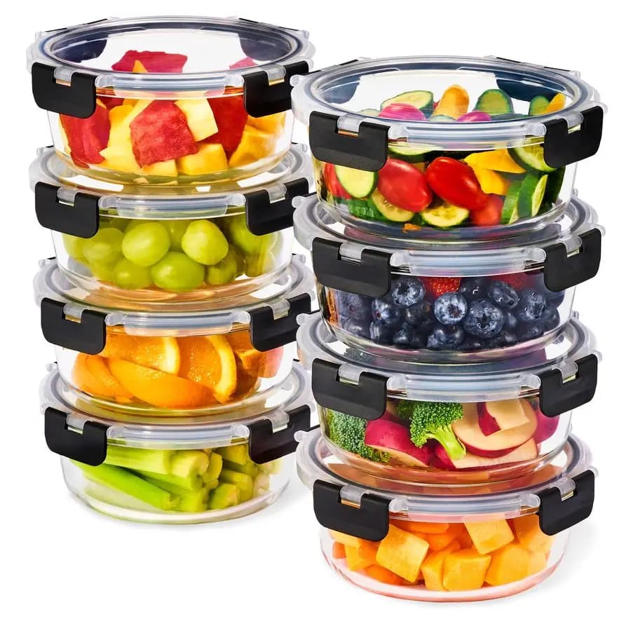 Set di 16 Contenitori in Vetro per Alimenti, 8 Contenitori Rotondi da 32oz con Coperchi Ermetici, Adatti per Freezer, Lavastoviglie e Forno, Riutilizzabili