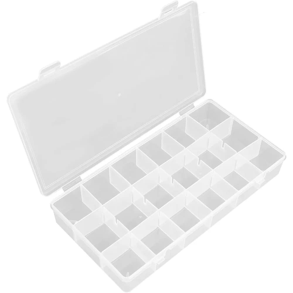 Clear Plastic Craft Organizer Storage Box with 18 Grids Adjustable Dividers for Beads Jewelry Earrings Pills Screws Seeds Small Parts Hair Ties Accessories