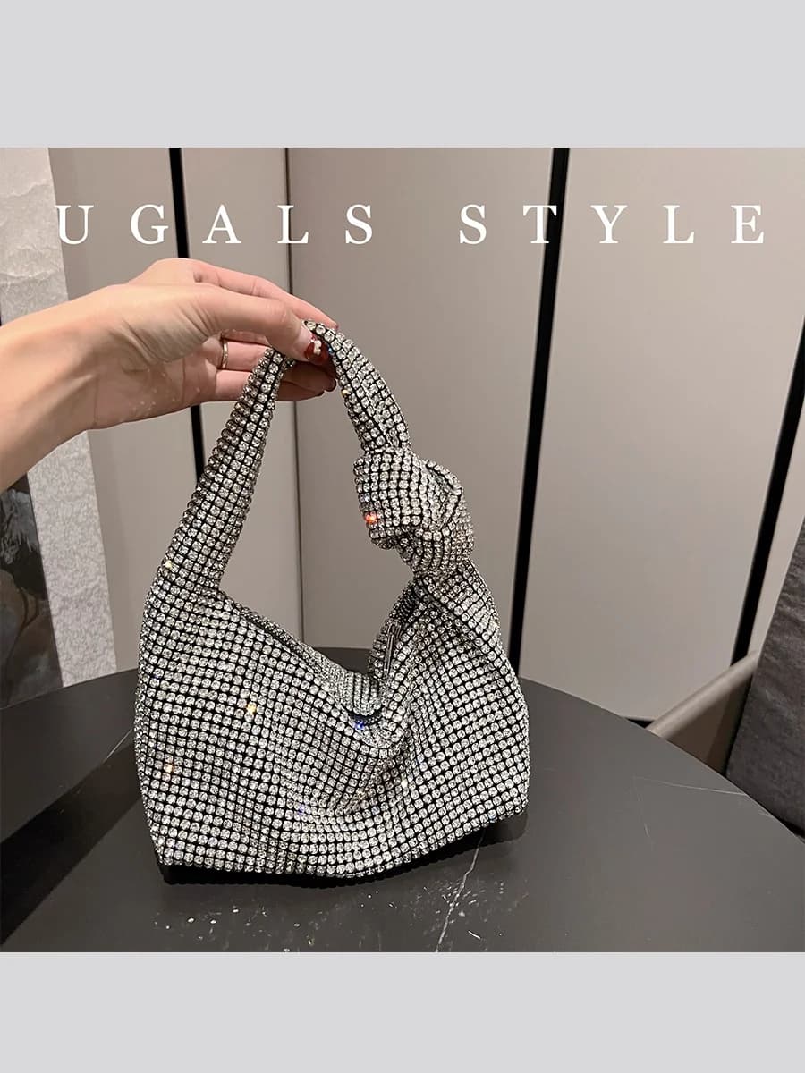 Borsa a Tracolla UGALS a Forma di Cuscino con Diamanti Scintillanti, Borsa da Sera per Feste, Stile Giovanile e Femminile, in Morbido Poliestere