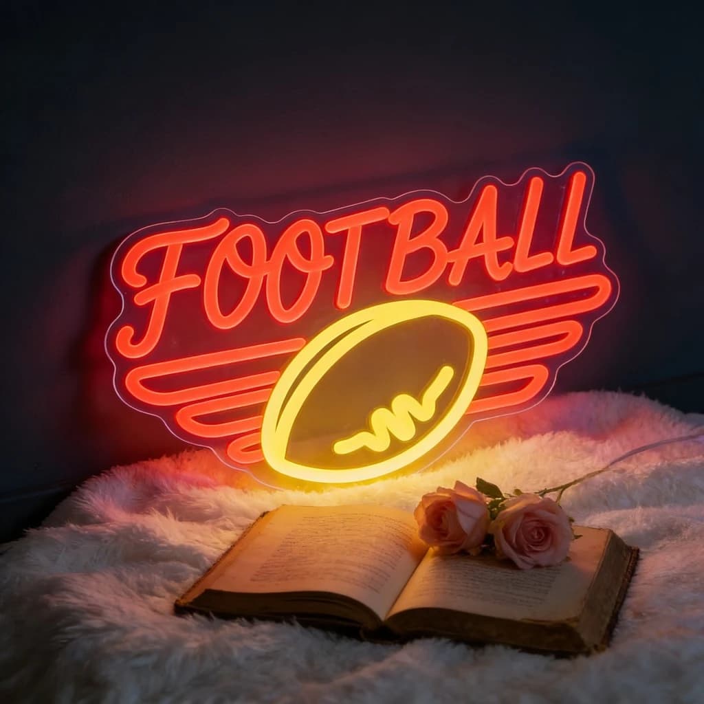 Insegna al Neon a LED Dimmerabile USB a Tema Calcio per Club di Calcio, Man Cave, Camera da Letto, Appassionati di Rugby, Decorazione Murale per Feste