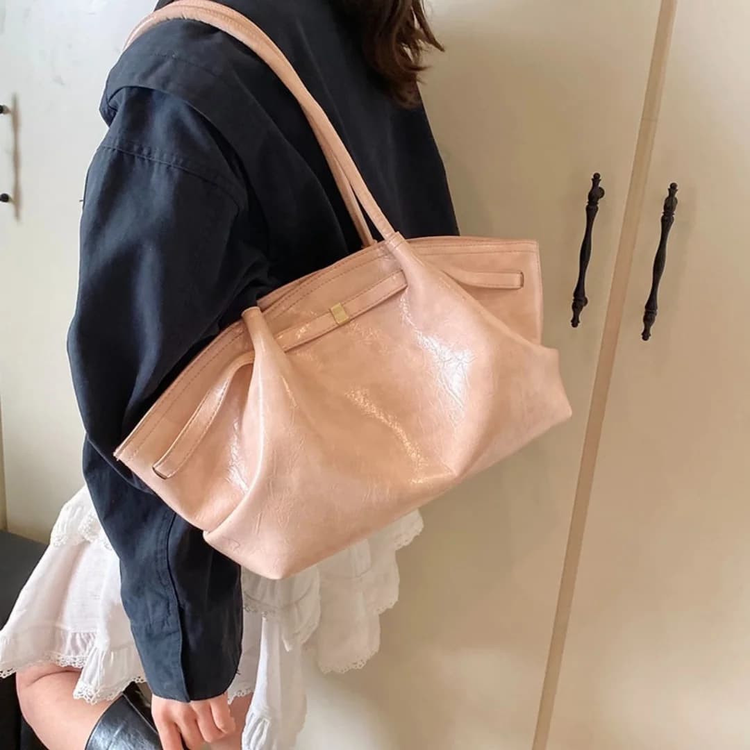 Women PU Leather Large Capacity Tote Bag Magnetic Buckle Soft Shoulder Handbag Casual Office Daily Commute Vintage Underarm Bag