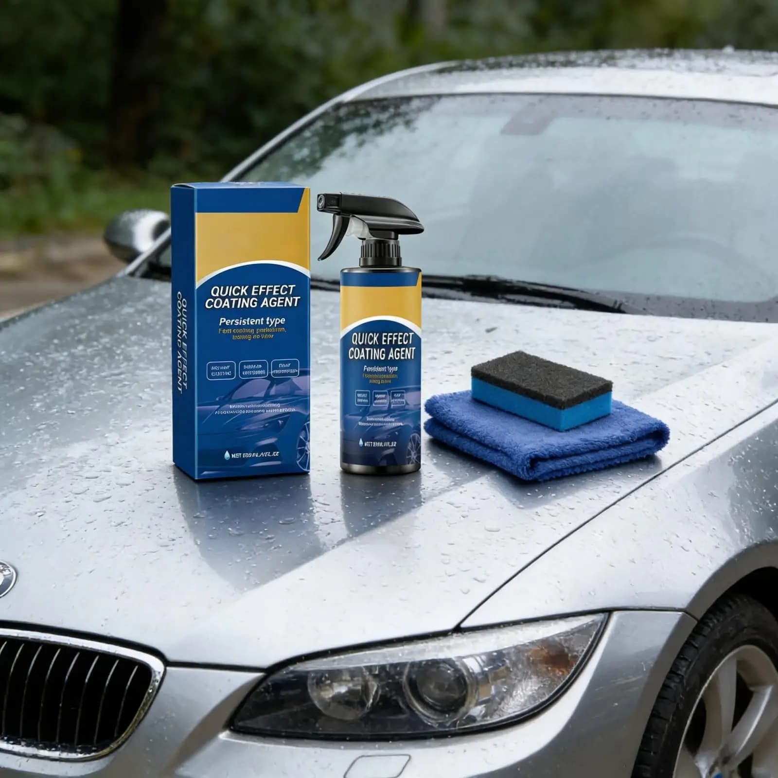 Spray per Rivestimento Auto, Lavaggio Senz'Acqua, Lucidatura, Pellicola Protettiva per Vernice Auto, Agente Idrofobico ad Effetto Rapido con Panno e Spugna