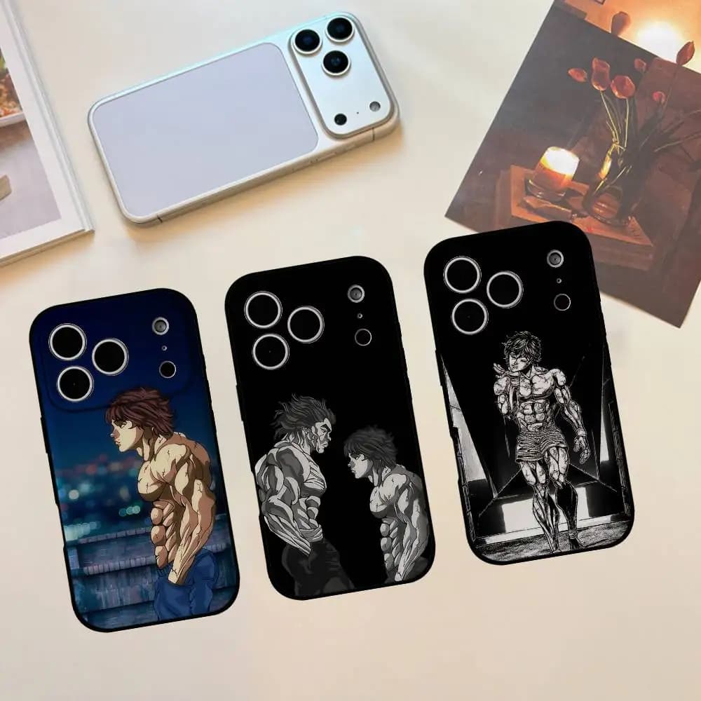 Cover Morbida Nera Cool B-Baki-I per iPhone 17 16 15 14 13 12 11 X XR XS Plus Pro Max Mini