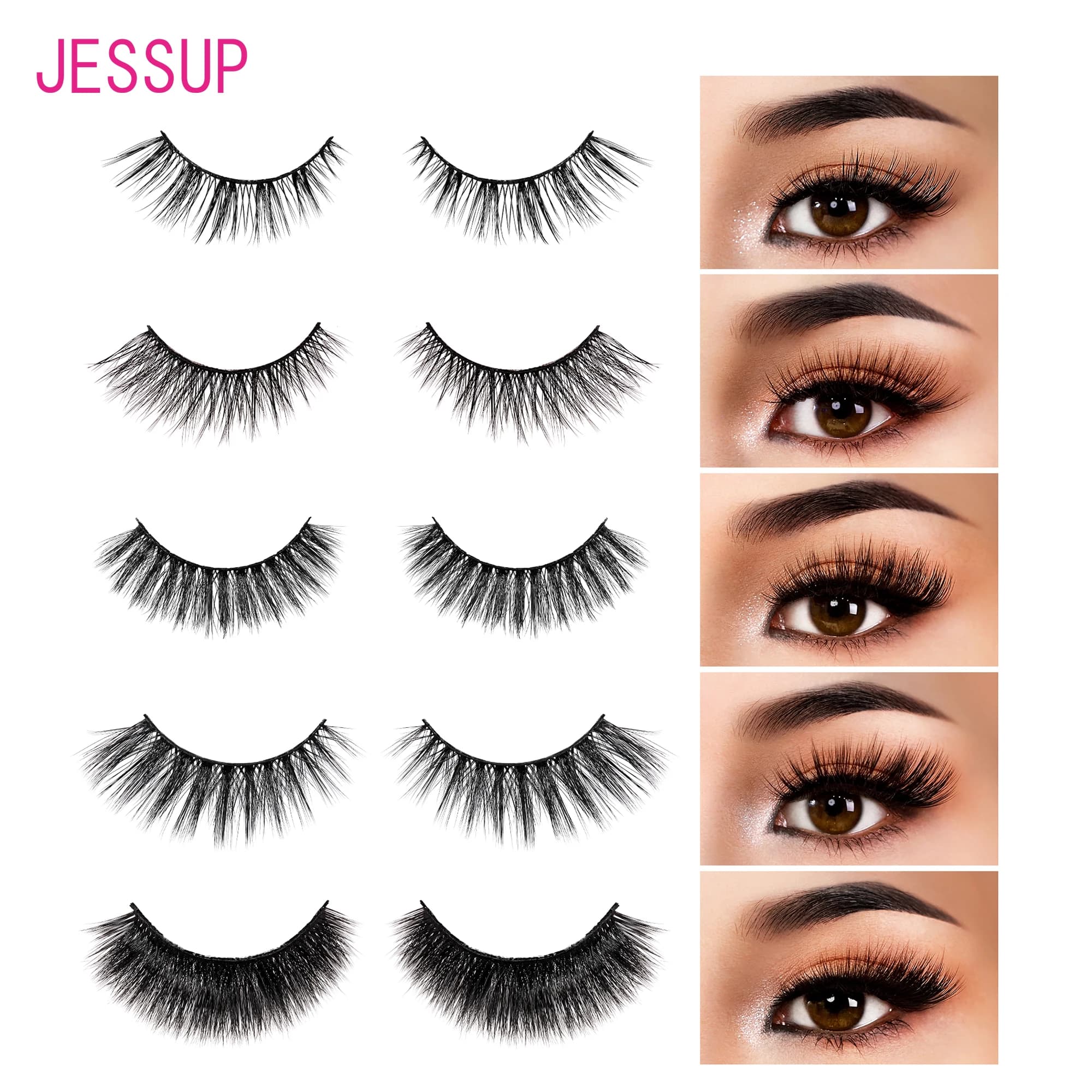 Jessup Set Ciglia Finte, 3D 5 Paia Soffici Drammatici Sexy Morbidi Leggeri Riutilizzabili Flessibili Ciglia Finte, FE501