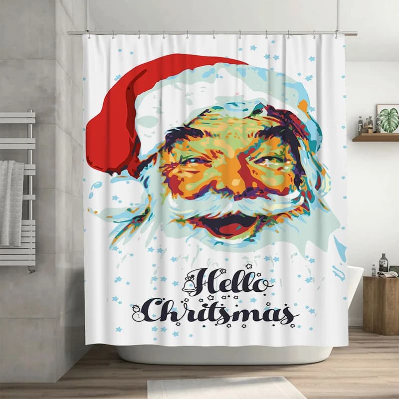 Tuniu Festivo Babbo Natale Tenda da doccia Divertente arredamento natalizio Set da bagno impermeabile Accenti per la casa delle vacanze Simpatico modello di renna