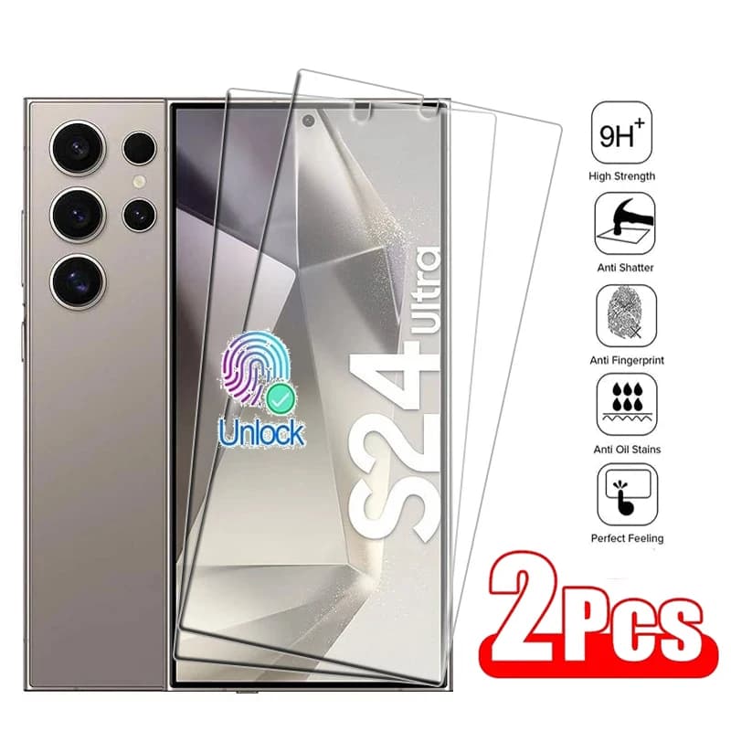 2PCS Full Screen Protector sblocco delle impronte digitali per Samsung Galaxy S20 S21 S23 FE S21 S22 S23 Plus S24 Ultra Plus vetro temperato