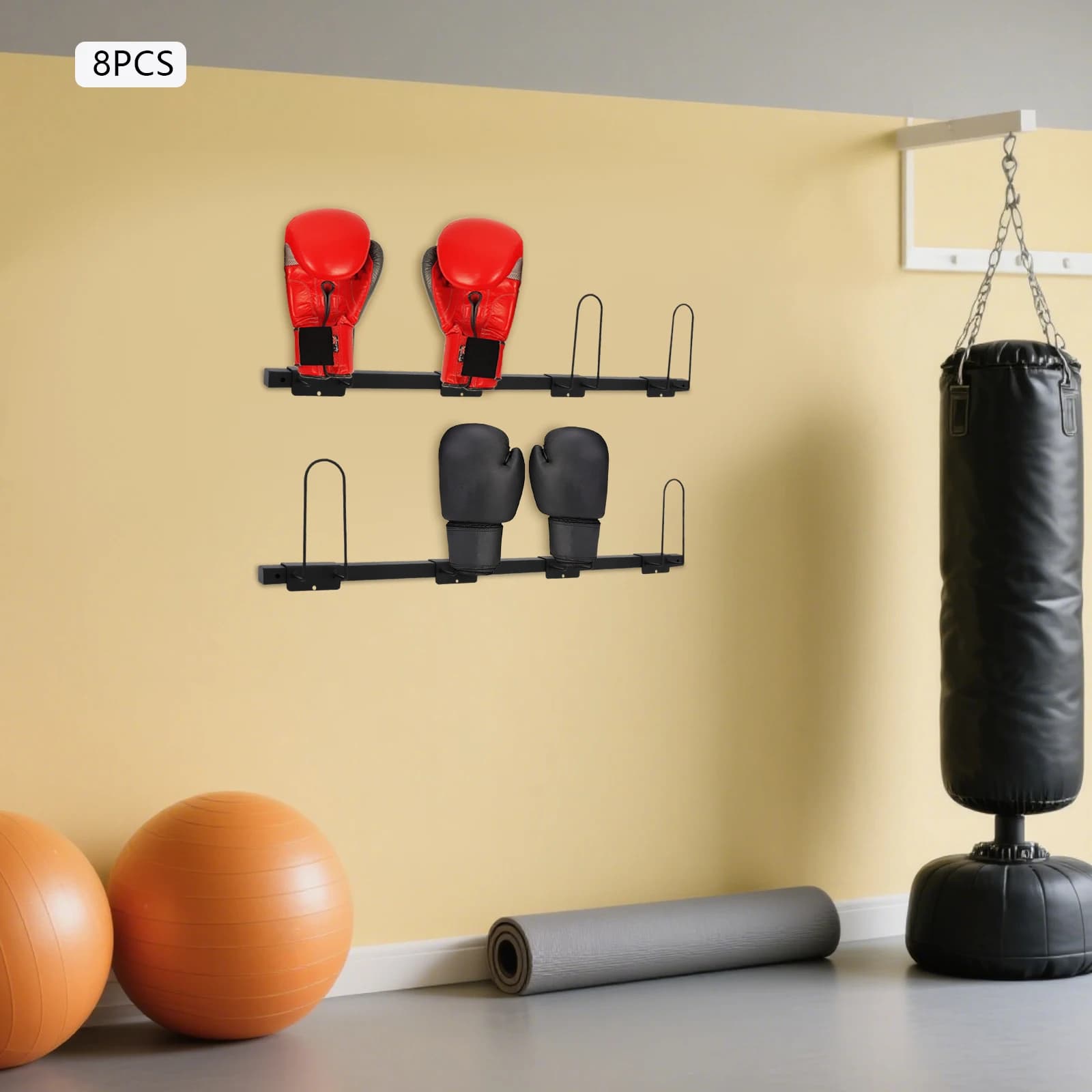 8 pezzi 32 ganci portaoggetti per attrezzi da boxe 75 cm montato a parete per organizzare accessori per guanti soluzione salvaspazio per palestra uso domestico