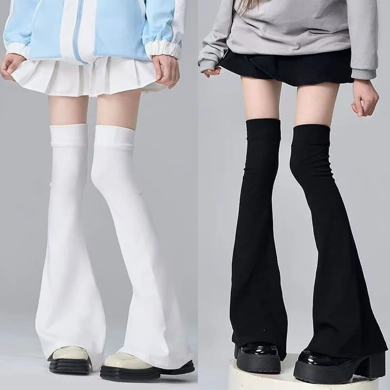 Solid Color Knee High Socks Leg Stockings Black White Gothic Lolita Over Knee High Sock Leg Warmer Over The Horn Shaped Cuffs