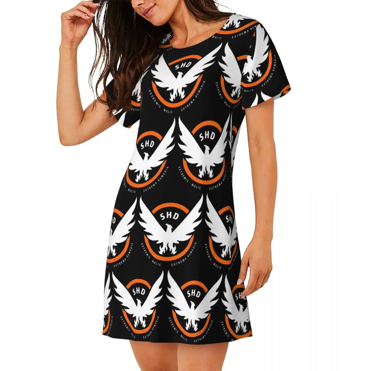 Game Tom Clancys The Division SHD Seal Short Sleeves Nightdress For Sleepshirts Women Short Sleeve Nightgowns Loose Pajama Dress