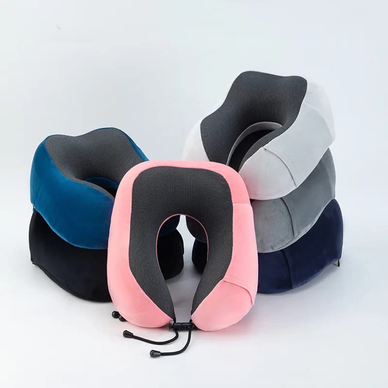 Cuscino cervicale confortevole in memory foam a forma di U, pieghevole, da viaggio, per aereo, auto, ufficio