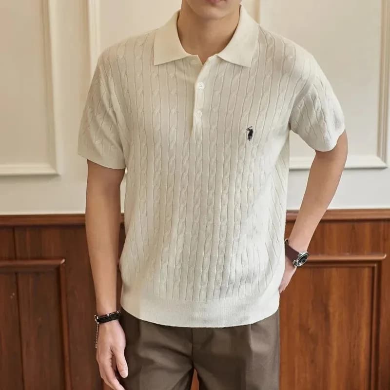 High end luxury brand knitted T-shirt men's lapel top summer trend designer pony embroidery golf casual short sleeve polo shirt