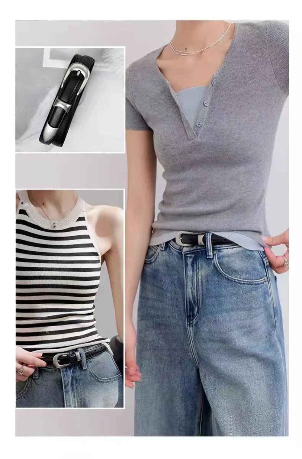 2026 women's leather thin waistband with retro buckle and trousers new Korean version simple casual versatile belt