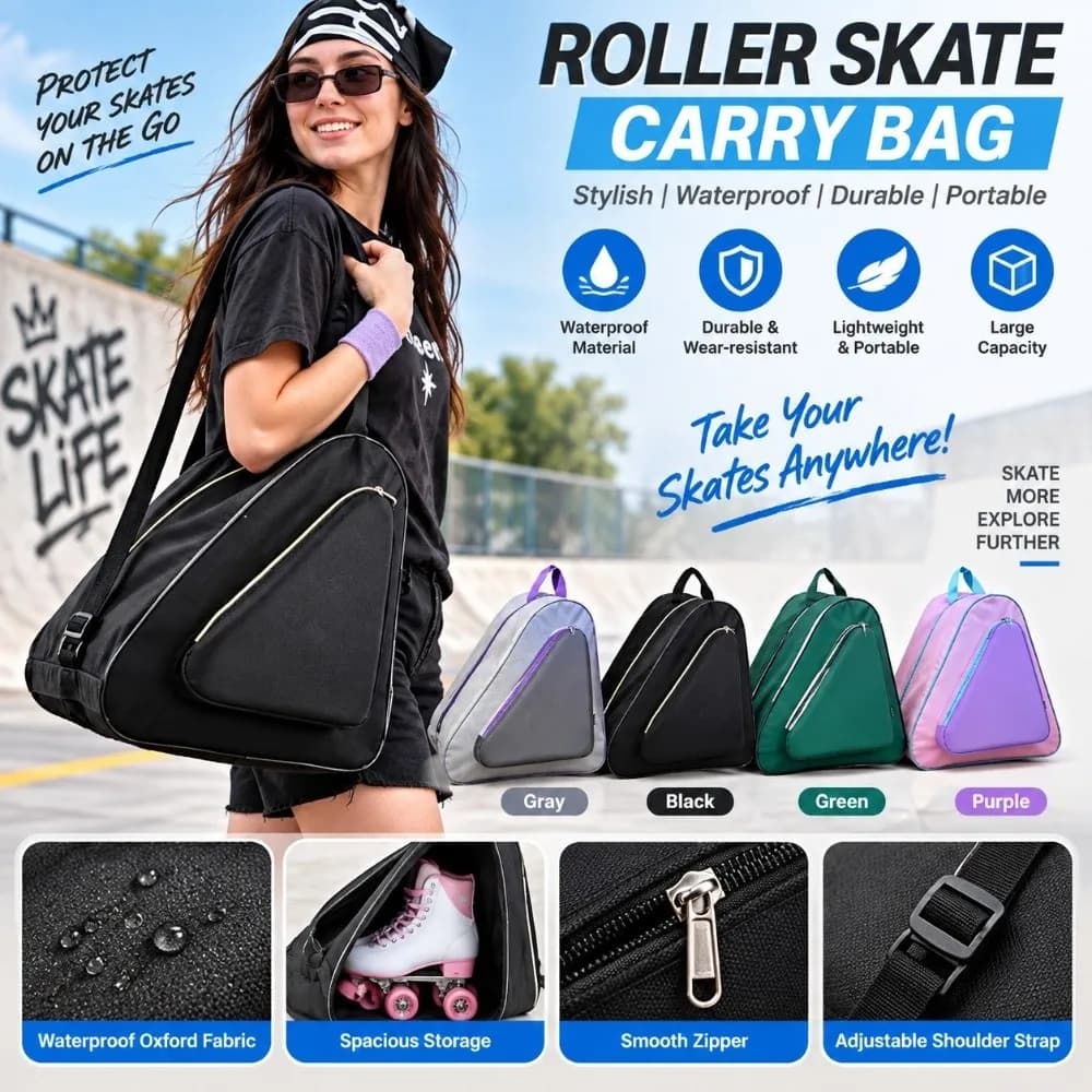Waterproof Roller Skate Bag Portable Durable Ice Skate Bag Large Capacity Shoulder Carry Skate Carrying Case Ice Skating