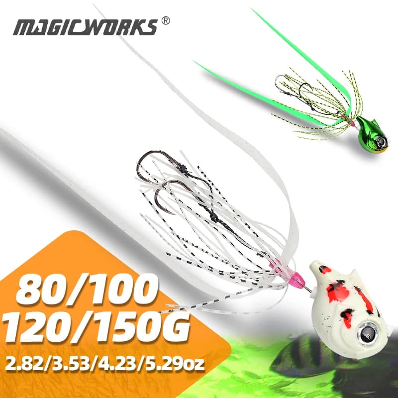 Magic Works Tairaba Sea-bream 80g 100g 120g 150g Esche da pesca in gomma Testa jig lenta Esca artificiale per acqua salata con gonna