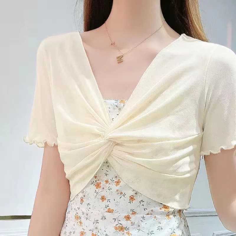 Summer Short Knitted Mesh Cover up Dress Women's Sleeveless V-Neck Gauze Wrap Sun Protection Casual Versatile Stylish Design