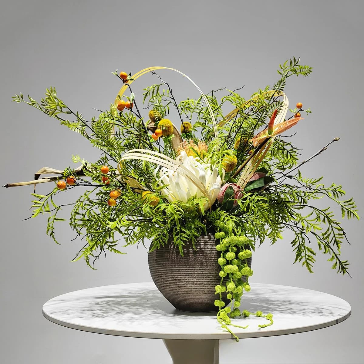 New Chinese-style artificial flower hotel flower arrangement soft decoration modern sales office indoor green plant ornament