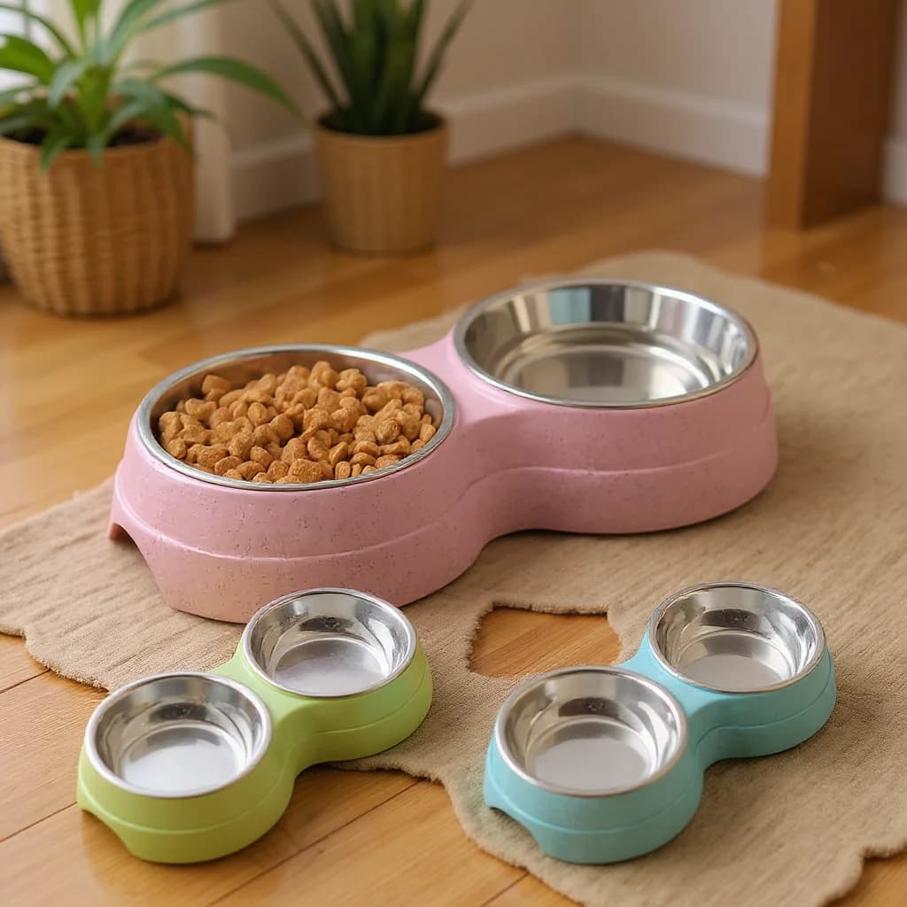 1 Ciotola Doppia in Acciaio Inox per Cani e Gatti - Base Antiscivolo - Perfetta per Cibo e Acqua - Facile da Pulire