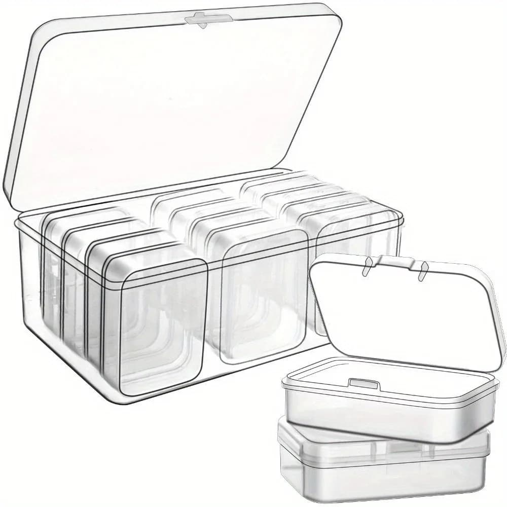 1 set, scatola portaoggetti in plastica trasparente da 12 confezioni, piccoli contenitori portaoggetti, mini scatola portaoggetti con coperchio incernierato, gioielli, carte