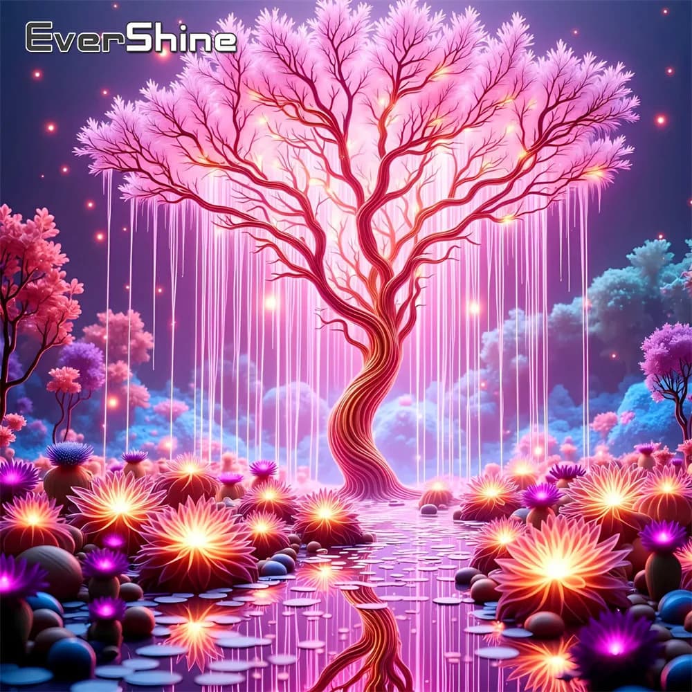 Evershine Diamond Painting Paesaggio Albero Quadrato Completo Ricamo 5D Fai da Te Immagine Strass Mosaico Loto Decorazione Casa