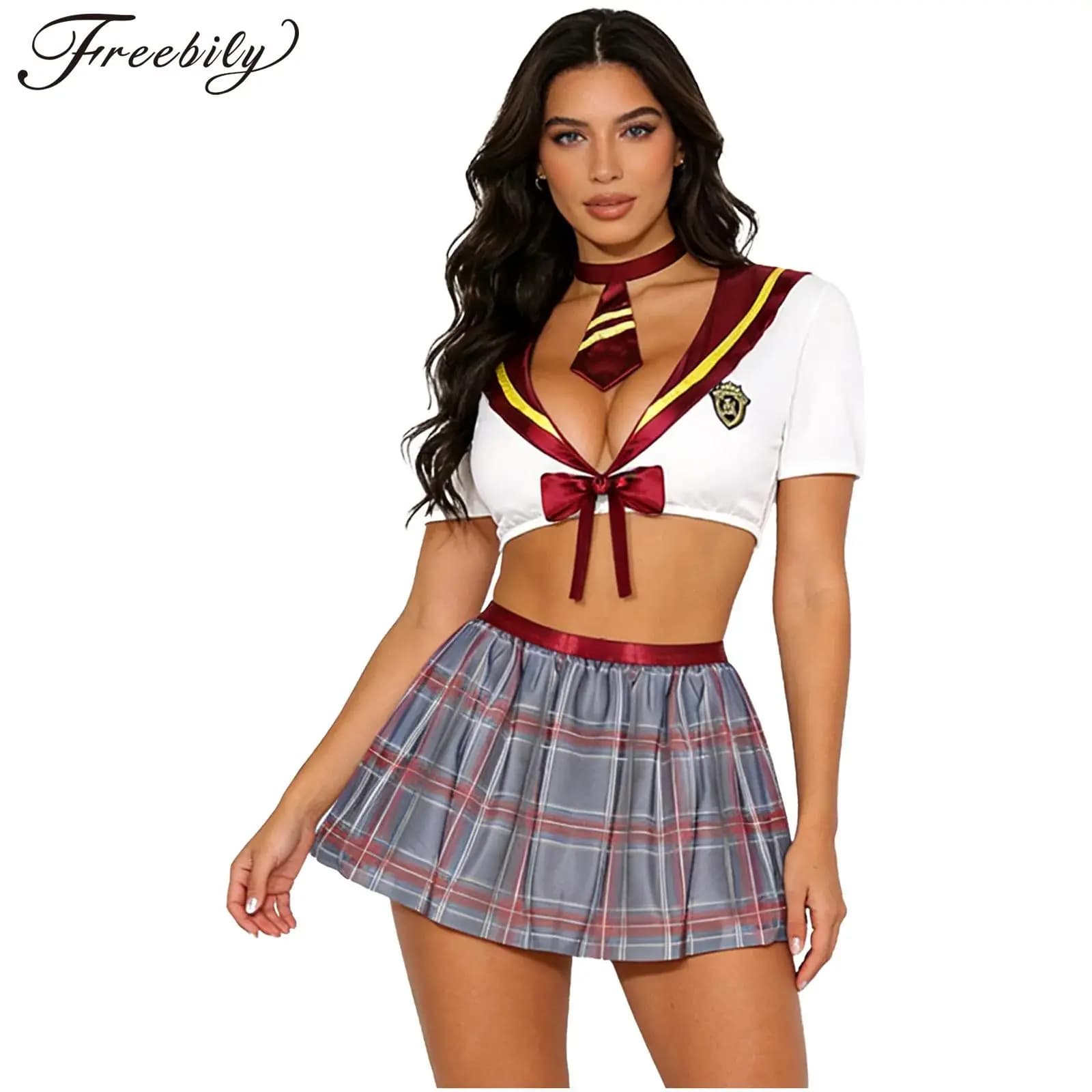 Women's Sexy Lingerie Set, Cosplay Costume, Top Corto and Miniskirt