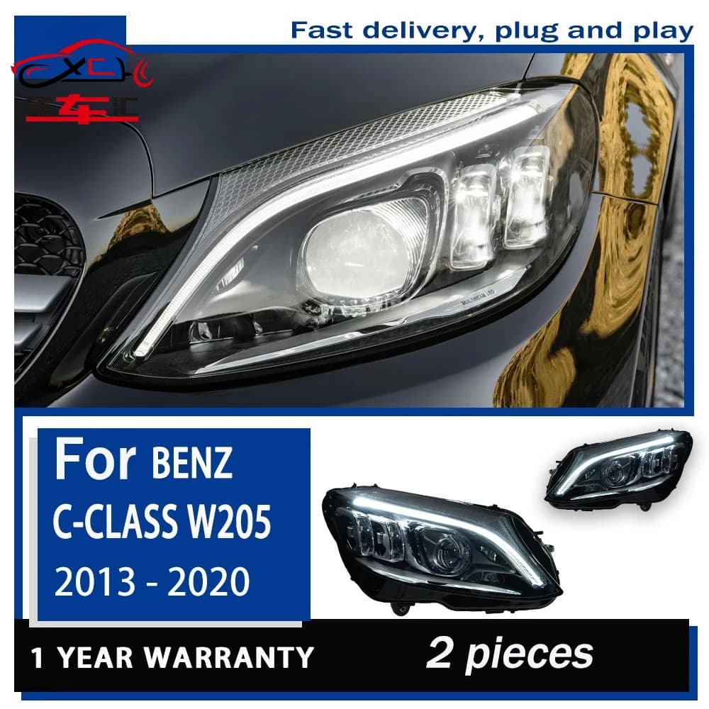 Fari per auto per Mercedes Benz W205, fari a LED 2015-2019 C63, proiettore con lente DRL e indicatore di direzione, accessori automobilistici