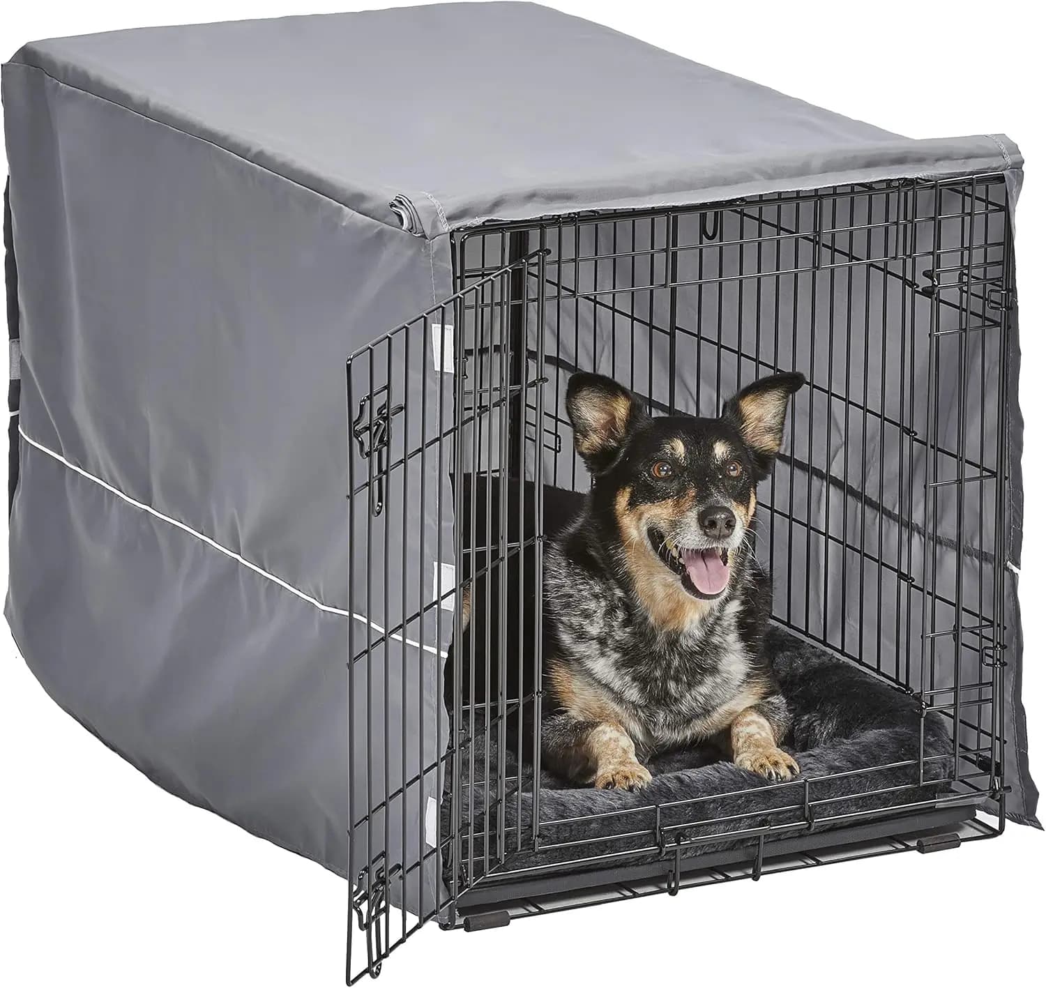 Gabbia per Cani a Doppia Porta da 36 Pollici con Letto Grigio e Copertura per Razze Medie e Grandi, Facile da Montare e Resistente