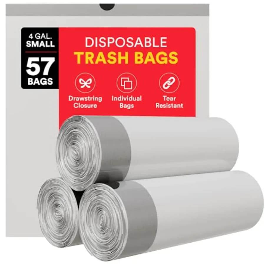 Small Trash Bags 4 Gallon Trash Bags Drawstring - 57 White Unscented Small Garbage Bags Waste Basket Plastic Trash Can Liners B