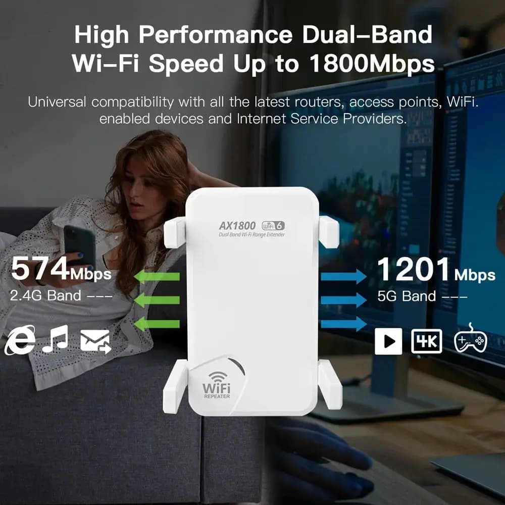 Ripetitore WiFi 6 1800Mbps/WiFi 5 1200Mbps Extender Dual Band 2.4G e 5.8G Ripetitore wireless Gamma WiFi Booster AP/Router 4 antenne