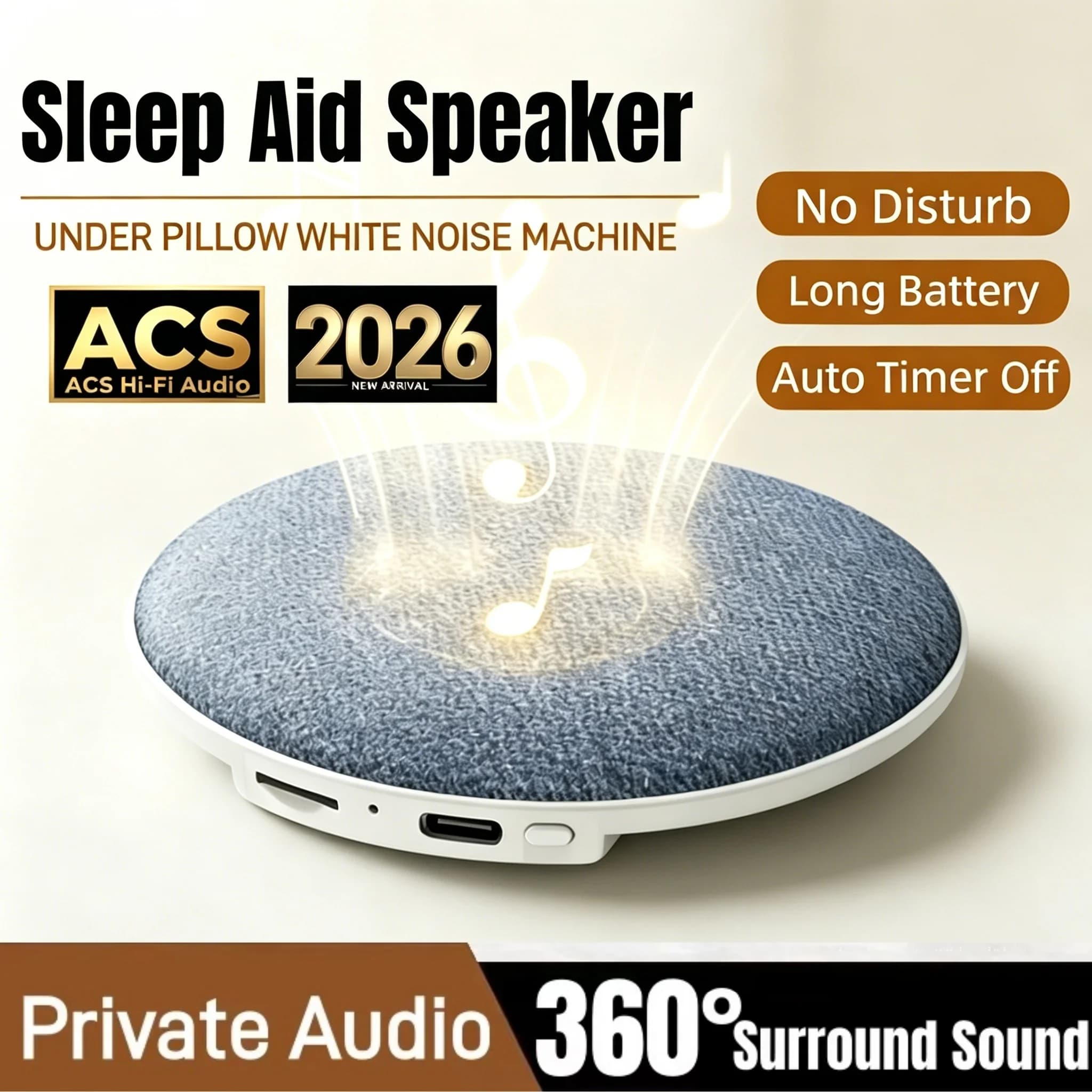 Altoparlante Wireless a Forma di Cuscino per Aiuto al Sonno 360 ° Audio Surround Bluetooth 5.4 HiFi Stereo, Audio Privato Senza Disturbi, Partner 2026 Nuovo