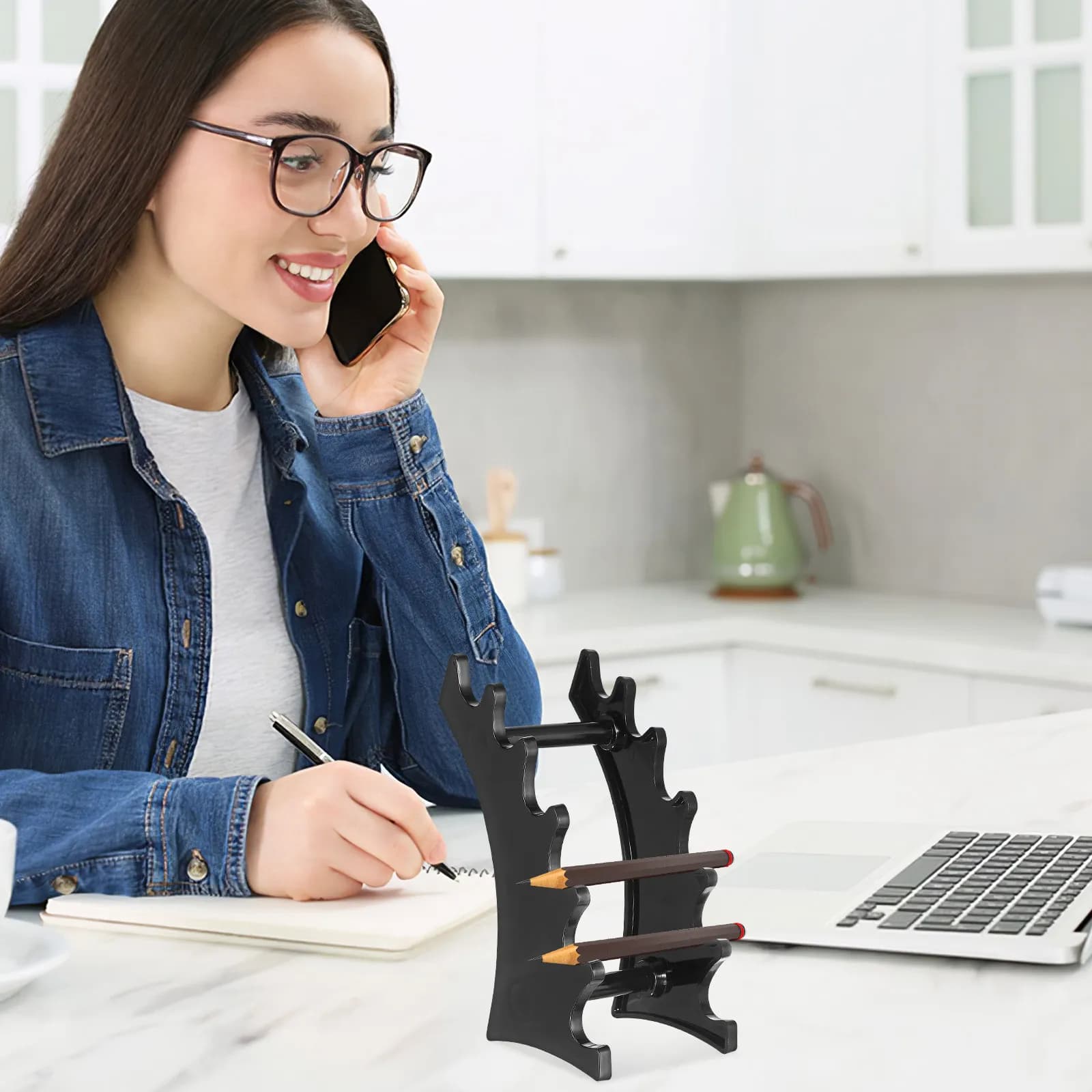 Organizzatore per Penne da Scrivania a 2 Pezzi, Struttura ad Arco Circolare Stabile, Espositore per Penne da Tavolo, Porta Pennelli da Trucco