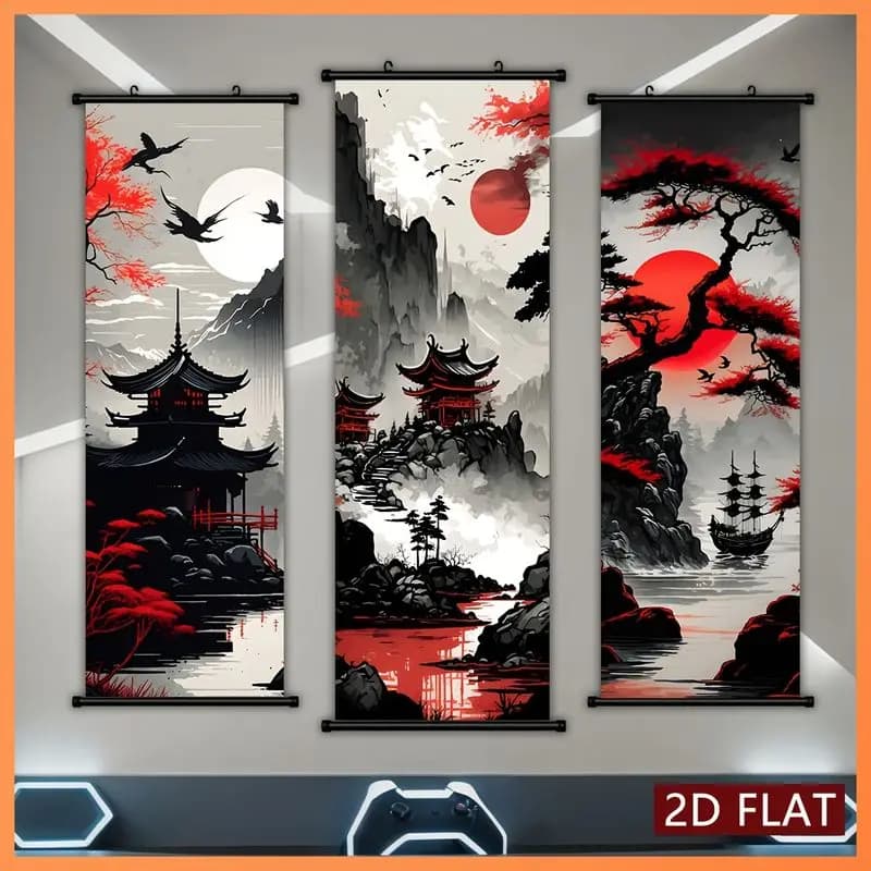 VIKAMA Japanese Landscape Scroll Tapestry Trendy Vertical Wall Hanging Decorative Backdrop for Bedroom Living Room Decor