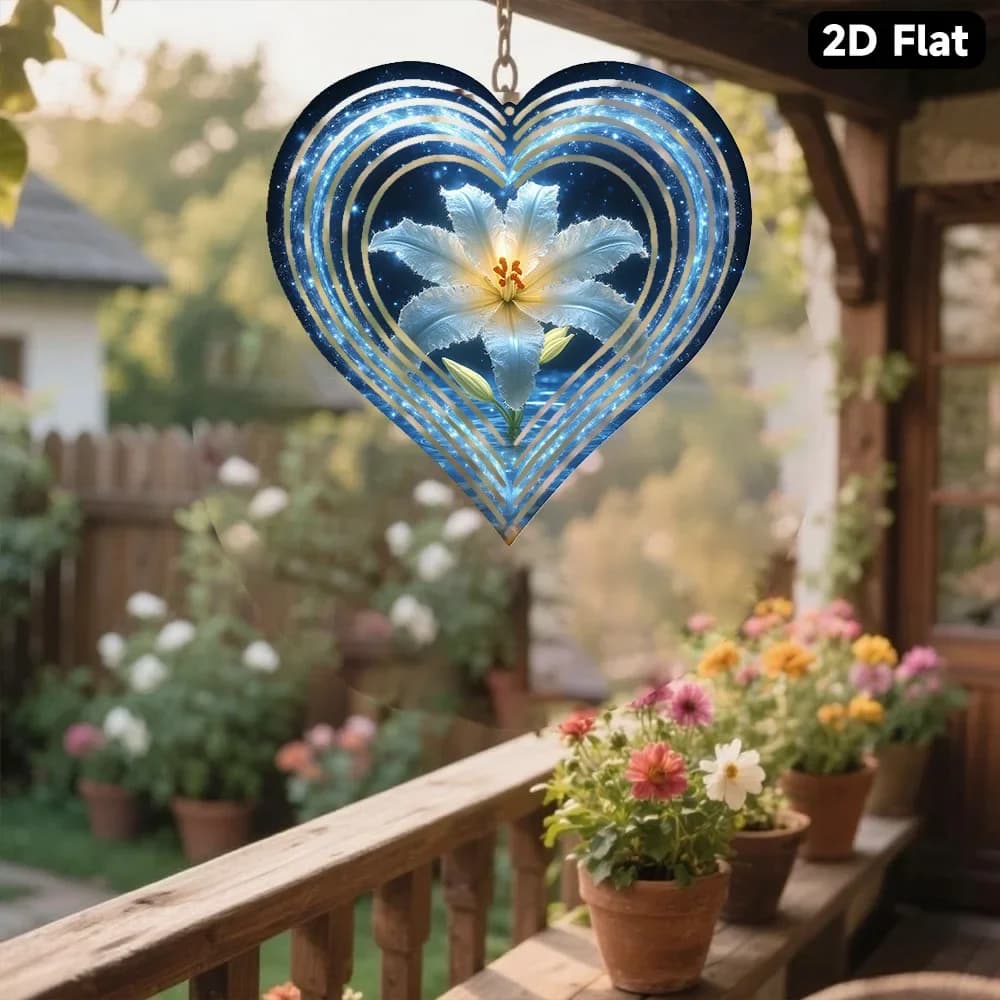 HELLOYOUNG Bohemian Mandala Wind Spinner, Ethereal Blue Purple Heart-Shaped Sun Catcher, Metal Iron 2D Wind Chime for Indoor Han
