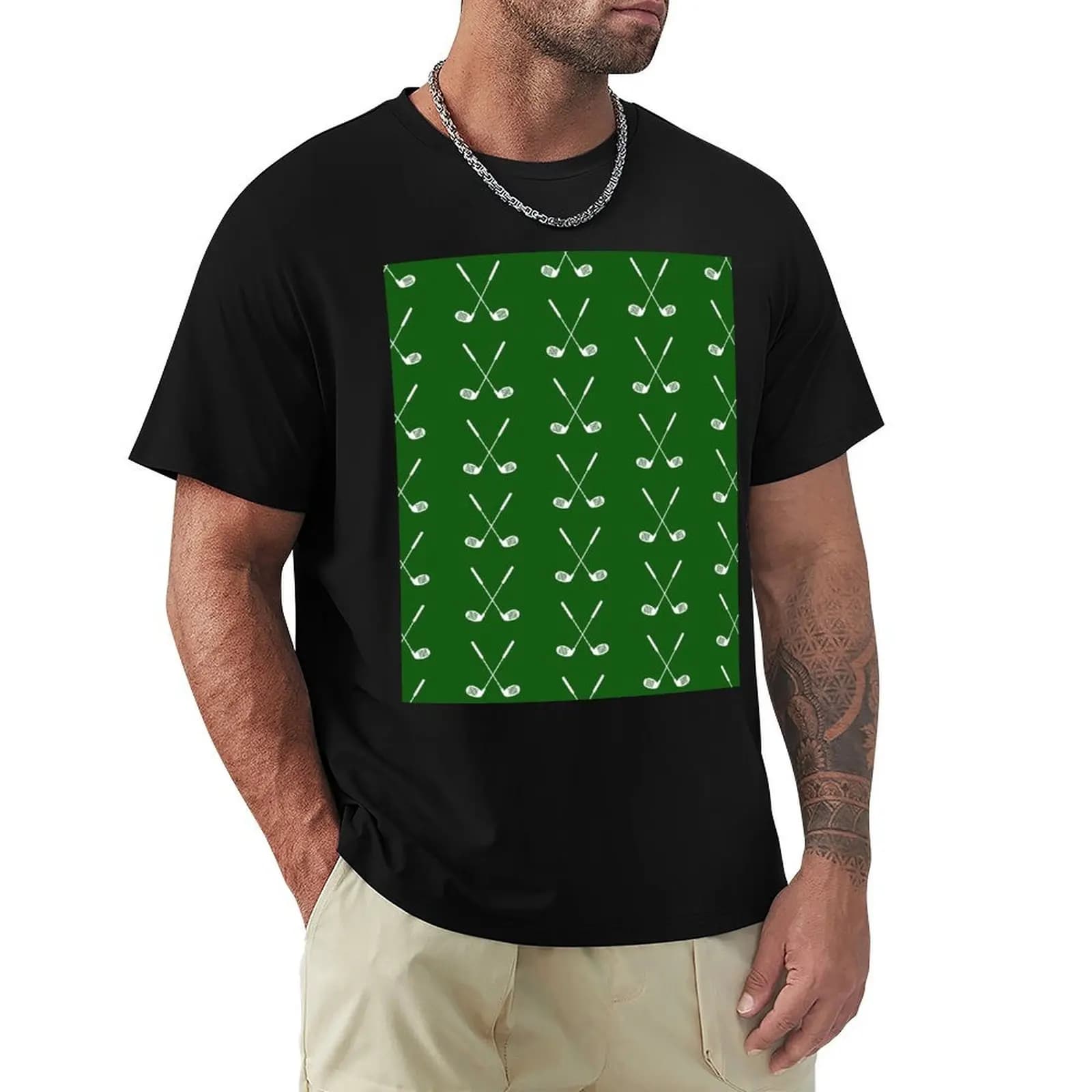 T-shirt con motivo a mazze da golf incrociate, maglietta da lavoro per meccanici