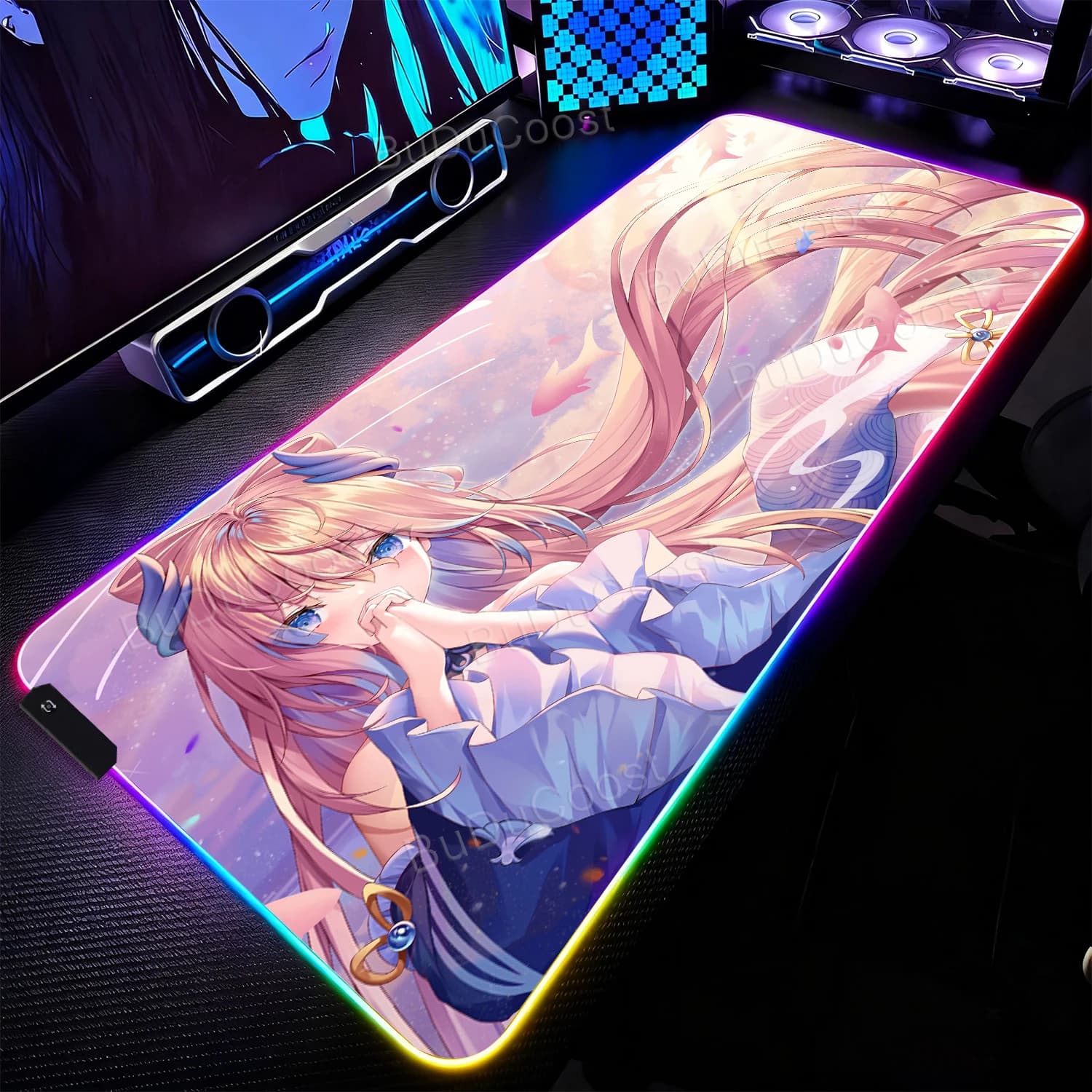RGB Mouse Pad Large Computer Gamer Gaming Accessories LED Mousepad Keyboard Desk Mat Carpet Anime Female Character Pattern