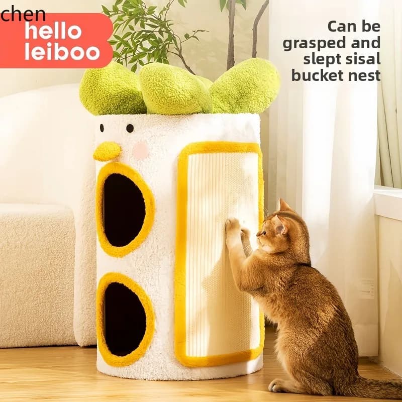 Telaio da arrampicata per gatti HTT barile in sisal integrato universale per tutte le stagioni, foro per albero caldo invernale multistrato per uso domestico