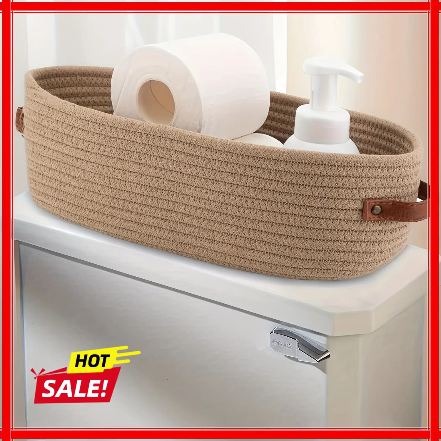 1/2pcs Oval Woven Bathroom Storage Basket, Multifunctional Desktop Organizer, Toilet Paper Holder & Toy Storage Basket