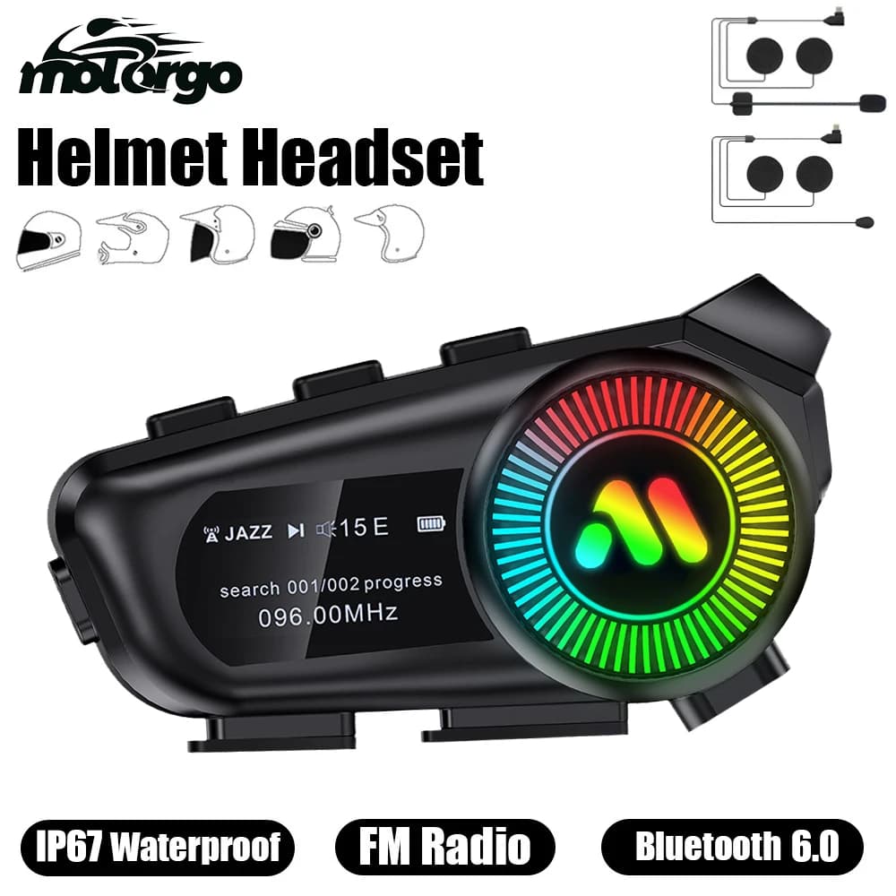 Cuffie per casco da motociclista Bluetooth Comunicazione wireless Auricolari da equitazione BT 6.0 Radio FM Display a LED Supporto per scheda TF