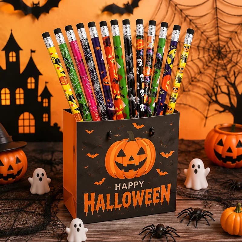 12/24/36PCS Halloween Pencils Random Mix Spooky Prints Assorted Colors Festive Stationery Set Holiday Gifts Writing Supplies ZYF