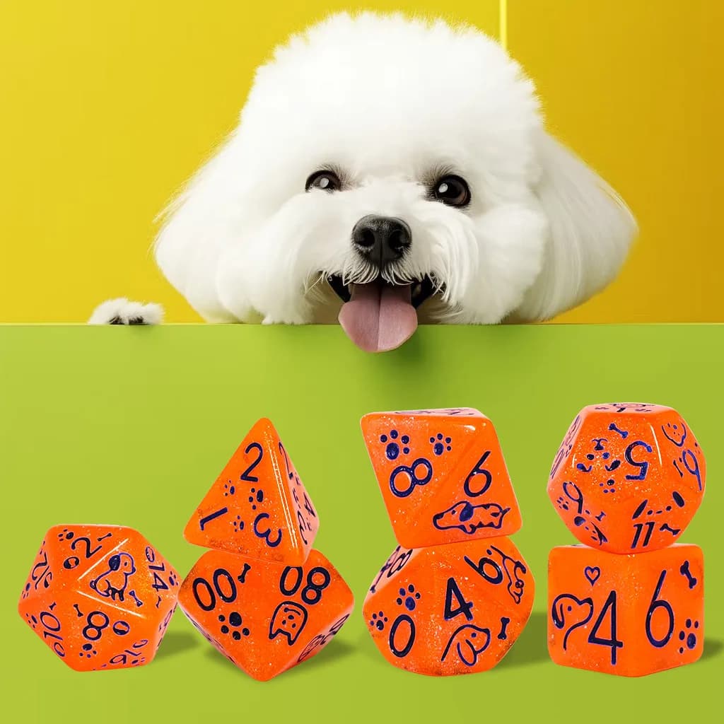 7Pcs/set Cute Dog Acrylic Dice Set DND RPG TRPG Role Playing Games Dice Set for Dungeons and Dragons Games Decorat Dice Game Toy