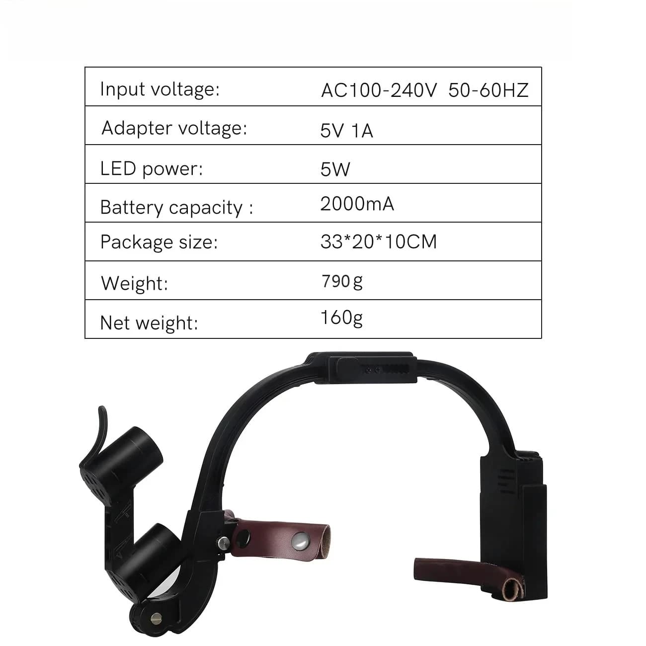 Dental LED Head Light Loupes; 5W Headlight with 2.5X 3.5X Magnification for Surgery; Binocular Loupes with 2 Filters