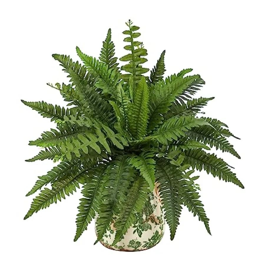 15 inches. Boston Artificial Sweat Plant with Green Ceramic Vase for Interior Furnishing Realistic Sheets in Natural Green