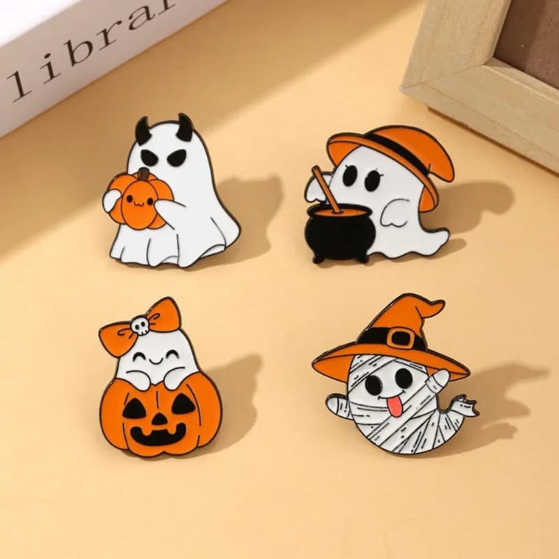 Spilla in metallo a tema Halloween, simpatica e creativa, con cartoni animati di zucca e fantasma, fai da te, accessorio per vestiti, borse, scarpe, cappelli, sciarpe, magliette, jeans