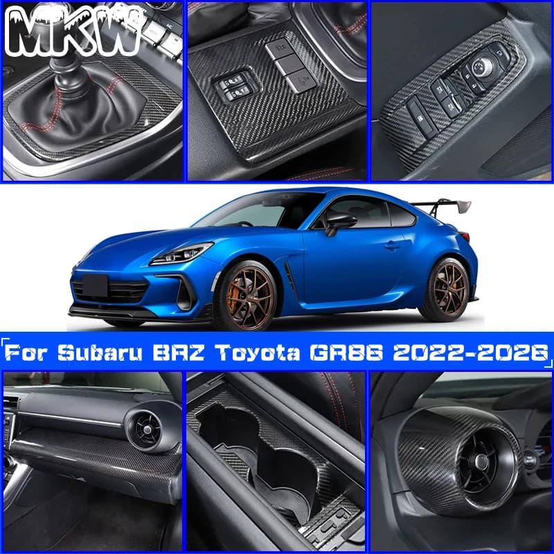 Per Subaru BRZ e Toyota GR86 2022-2026: Adesivo per pannello cruscotto e pomello del cambio in vera fibra di carbonio - Accessori interni auto