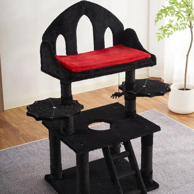 Nuovo design albero per gatti nero di Halloween con letto a bara torre per gatti con spazioso Condo per gatti di grandi dimensioni