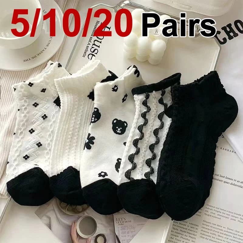5/10/20 paia di calzini corti stampati con fiori da donna, stile dolce e carino, morbidi e confortevoli, che assorbono il sudore, calzini casual traspiranti