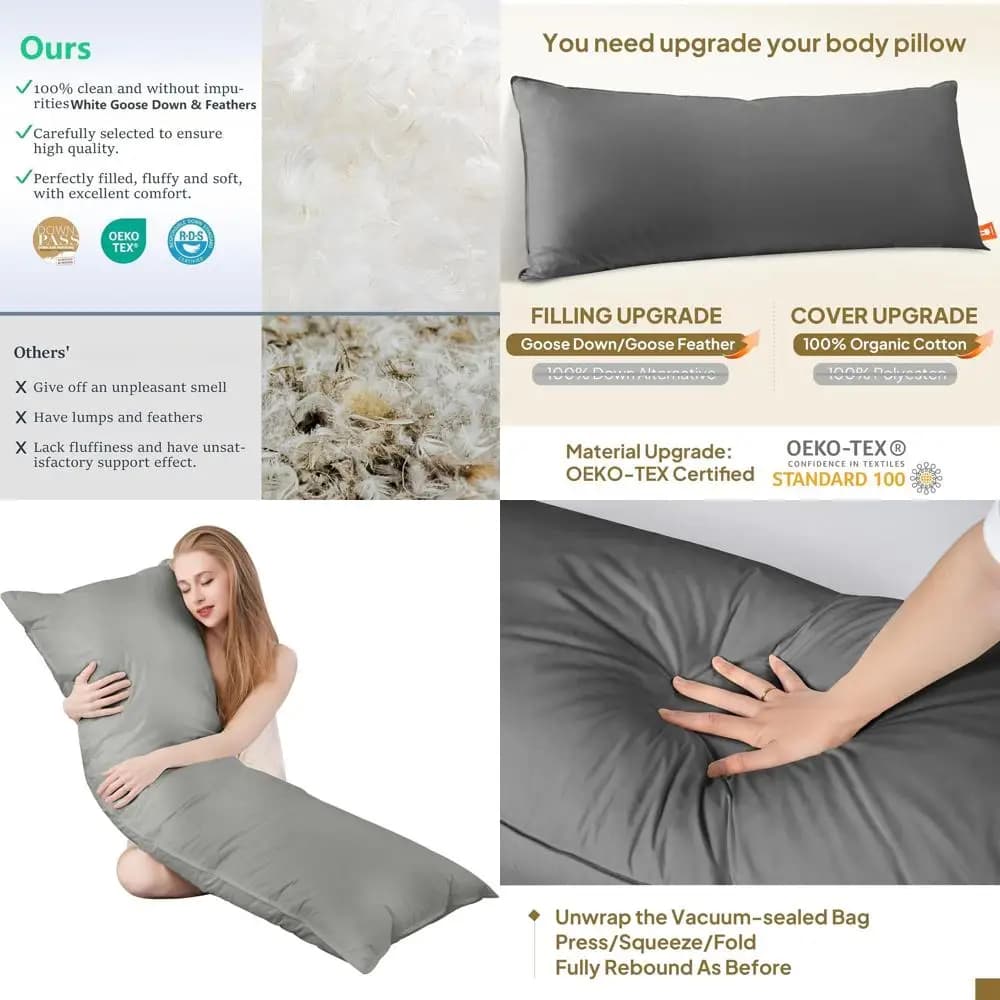 Cushion Refreshing in Organic Cotton for Sleeping in Late, Large Duvet Cover, 20x54 Grey