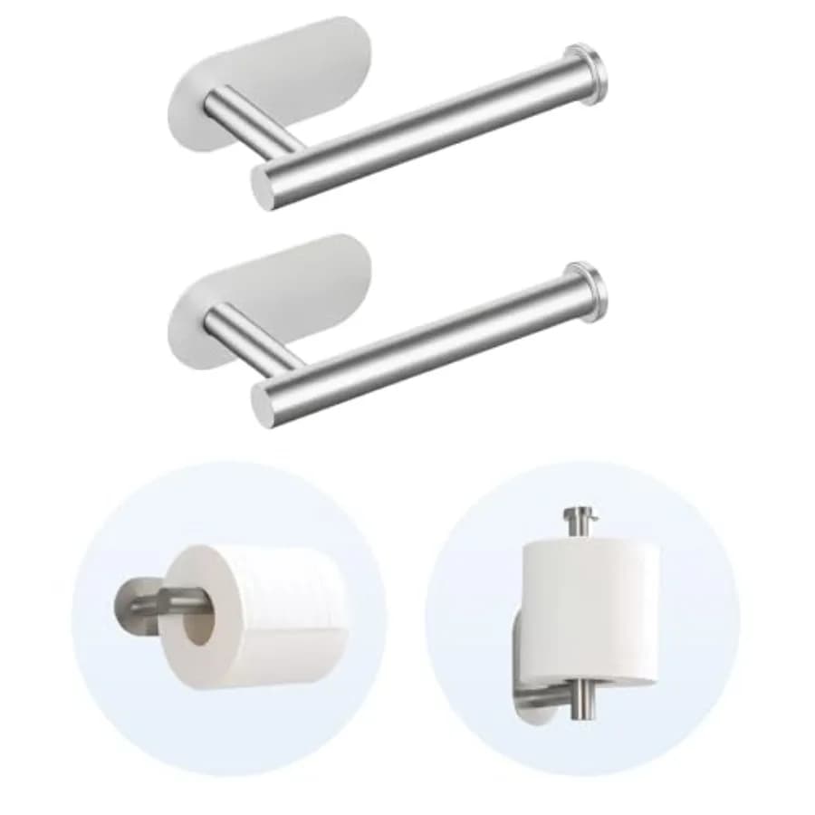 2 Packs Toilet Paper Holder No-Drill Self-Adhesive Towel Rack Stainless Steel Waterproof Rustproof Roll Paper Holder for Bathro