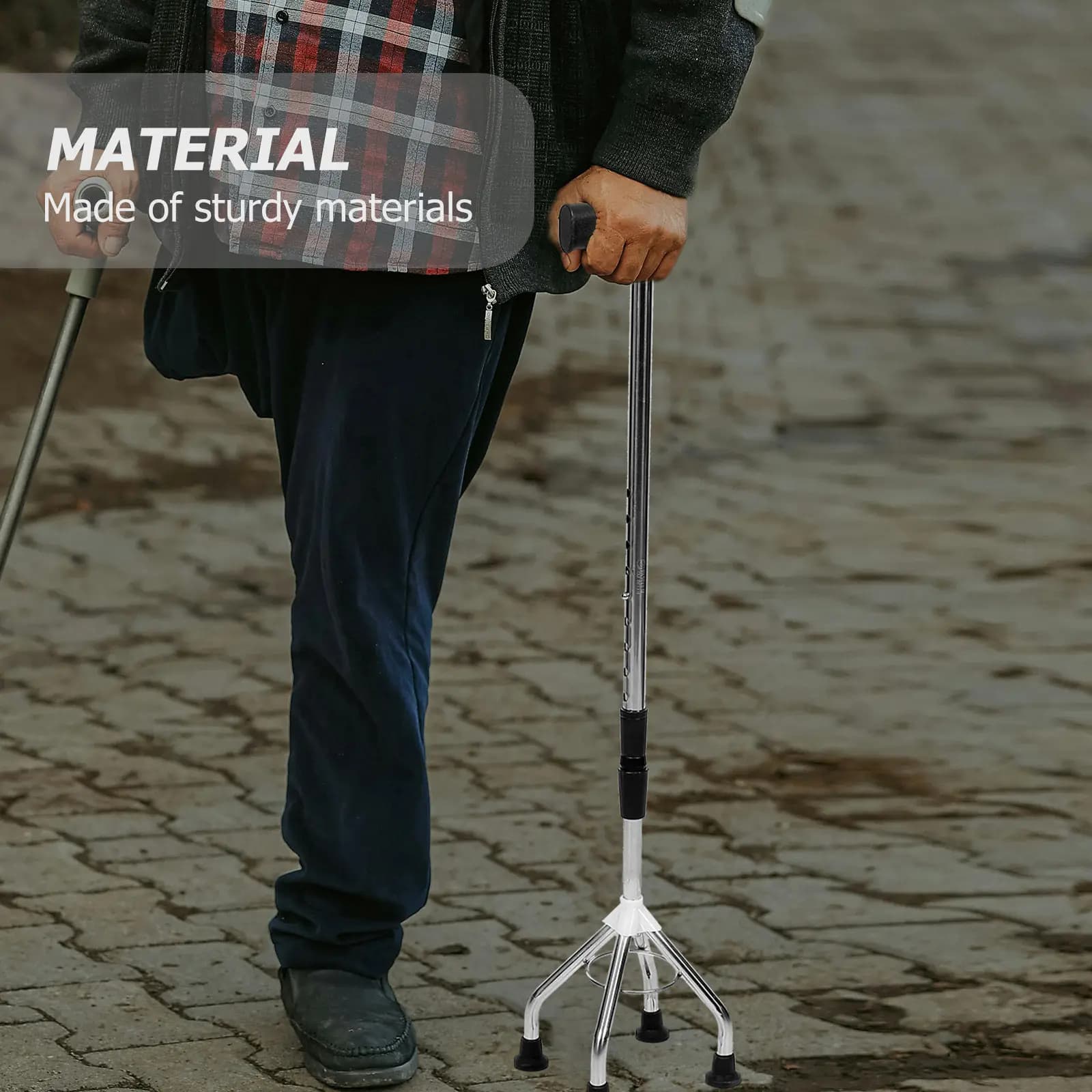 Bastone da Passeggio per Anziani a Quattro Gambe, Regolabile, con Impugnatura in Plastica Staccabile, Antiscivolo, Bastone da Trekking Portatile per Escursioni all'Aperto