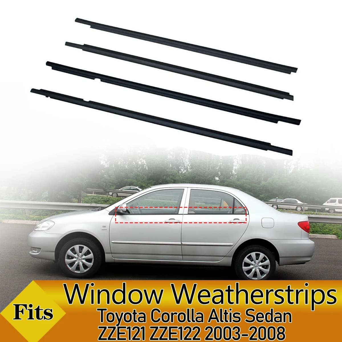 4PCS Car Outer Door Seal Windows Rubber Weatherstrip for Toyota Corolla Altis 4 Door Sedan ZZE121 ZZE122 2003-2008